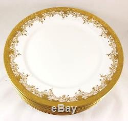 Fab Set 7 Dinner Plates Hand Painted Raised Gold Encrusted Guerin Limoges China