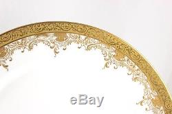 Fab Set 7 Dinner Plates Hand Painted Raised Gold Encrusted Guerin Limoges China