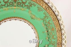 Fabulous Set 8 Minton China As Pa2084 Dinner Plates Green Raised Gold Encrusted