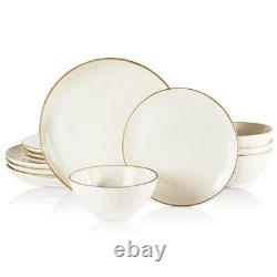 Famiware Dinnerware Sets for 4, Ocean Round 12-Piece Kitchen Plates and Bowls