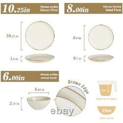 Famiware Dinnerware Sets for 4, Ocean Round 12-Piece Kitchen Plates and Bowls