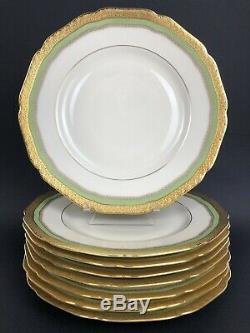 Fancy Hutschenreuther Gold Encrusted Ivory Dinner Plate Set of 8 Jade Green