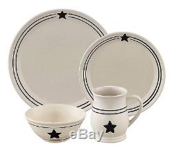 Farmhouse Black and Cream Country Star Dinnerware, Stoneware, Choice of Sets