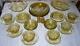 Federal Glass Dinner Set 34pc Sharon Cabbage Rose Yellow Amber Plates Bowls Cups