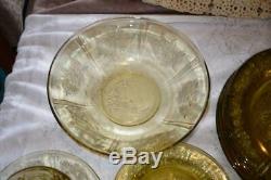 Federal Glass Dinner Set 34pc SHARON CABBAGE ROSE Yellow Amber plates bowls cups