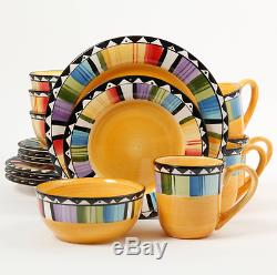 Festive Dinnerware Set 16pcs Fiesta Dinner Plates Bowls Dishes Cups Mexican Look