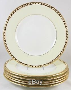 Fine Full Set 12 Dinner Plates Minton China Commodore S112 Embossed Gold Cream