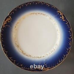 Fine Set of 6 Cobalt Blue Limoges Dinner Plates Gilt Rim D 9 3/4