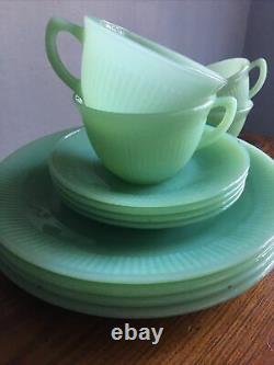 Fire King Jadeite Restaurant Ware Dishes 12total 4 Plates + 4 Teacup Set Rare