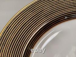 Fitz & Floyd RONDELLE Gold Lines on Black Band Set of 4 Dinner Plates NEW