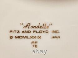 Fitz & Floyd RONDELLE Gold Lines on Black Band Set of 4 Dinner Plates NEW