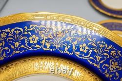 France Porcelain Cobalt Blue Gold Encrusted Charger Dinner Plates Set 13-11 1/8