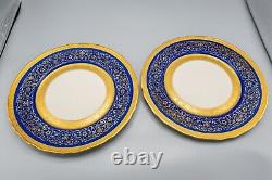 France Porcelain Cobalt Blue Gold Encrusted Charger Dinner Plates Set 13-11 1/8