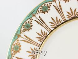 Full Set 12 Dinner Plates Antique Lenox Bone China Teal Green Gold Floral Cream