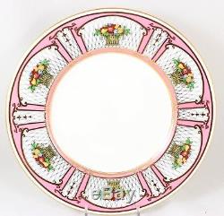 Full Set 12 Dinner Plates Vintage Minton Bone China H3193 Pink Gold Fruit Basket
