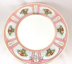 Full Set 12 Dinner Plates Vintage Minton Bone China H3193 Pink Gold Fruit Basket