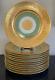 Glamorous 24 Kt Gold And Green Dinner Plates Made In Czechoslovakia Set Of 12