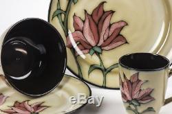 Glazed 16 Piece Pink Flower Dinner Plate Country Kitchen Floral Dining Set