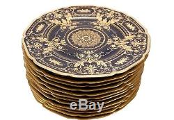 Gorgeous Set of 12 Black Knight China Black and Gold Dinner Cabinet Plate Plates