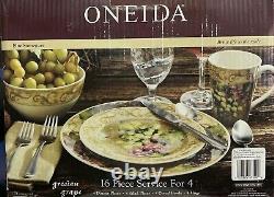 Grecian Grape By Oneida 16pc Dinnerware Set Stoneware Discontinued NEW Rare