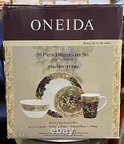 Grecian Grape By Oneida 16pc Dinnerware Set Stoneware Discontinued NEW Rare