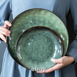 Green Porcelain Set 24pcs 8 person Set Dinner Stoneware Dish Plates Cereal Bowls