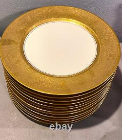 H&C Heinrich & Co Selb Bavaria 24K Gold Encrusted Dinner Plates 11 Set Of 12