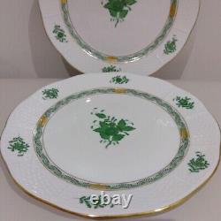 HEREND'Apponyi Green' Dinner Plate Large 10.2 inches Set of 2 No Scratches
