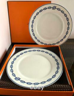 HERMES Dinner Plate Chaine D'Ancre Blue Tableware Dish 2 set Porcelain New 11 in