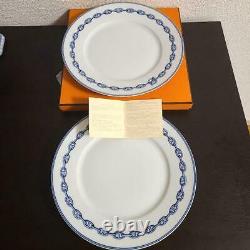 HERMES Dinner Plate Chaine D'Ancre Blue Tableware Dish 2 set Porcelain New 11 in