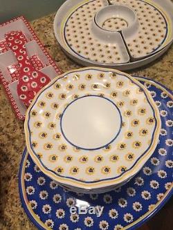 HUGE LE CADEAUX Set 65 Pieces Dinner Plates Fleur de Provence Red Yellow Blue