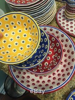HUGE LE CADEAUX Set 65 Pieces Dinner Plates Fleur de Provence Red Yellow Blue