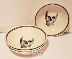 Halloween Victorian English Pottery SKULL Skeleton 8 Pc Set Dinner Plates & Bowl