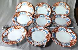 Haviland Imari Rouge dinner plates set of 9 France blue rust red gold trim flora