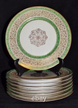 Heinrich & Co Pickard, Green & Gold Filigree P202, Set of 7 +1 Dinner Plates