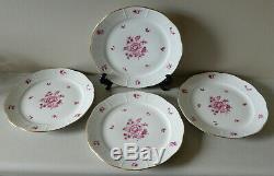 Herend Raspberry, Embossed, No Trim, Floral 10 Dinner Plates SET OF 4 UNUSED