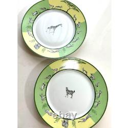 Hermes Africa Green Dinner Plate Tableware Zebra Giraffe Animal 2 set New Unused