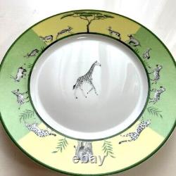 Hermes Africa Green Dinner Plate Tableware Zebra Giraffe Animal 2 set New Unused