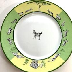 Hermes Africa Green Dinner Plate Tableware Zebra Giraffe Animal 2 set New Unused