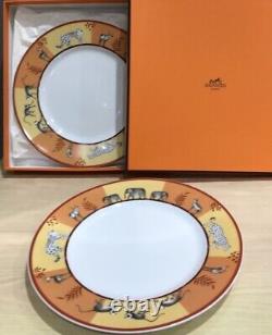 Hermes Africa Orange Dessert Plate Dish Tableware 2 set Animal Dinner Auth New