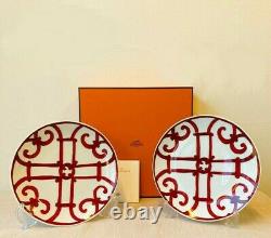 Hermes Guadalquivir Red Bread Plate Tableware 2 set Dish Porcelain New