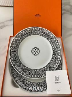 Hermes H Deco Dinner Plate Set of 2 white porcelain Dessert 22 cm unused