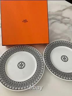 Hermes H Deco Dinner Plate Set of 2 white porcelain Dessert 22 cm unused