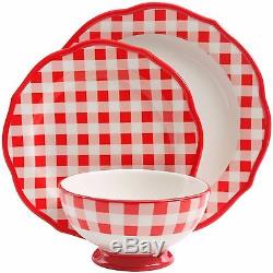 Holiday Dinnerware 12 Piece Set Red Check Decor Xmas Dinner Plates Dishes Bowls