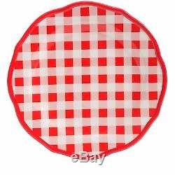 Holiday Dinnerware 12 Piece Set Red Check Decor Xmas Dinner Plates Dishes Bowls