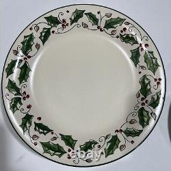 Holly Holiday White? Ivory Holly Rimmed Dinner Plates 10 7/8- Set of 8- EUC