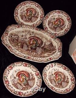 Huge 20 His Majesty Turkey Platter +4 Dinner Plates Johnson Bros Ironstone Set