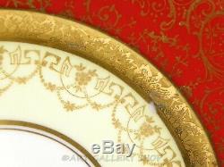 Hutschenreuther Royal Bavaria MAROON & GOLD ENCRUSTED DINNER PLATES Set of 12