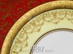 Hutschenreuther Royal Bavaria MAROON & GOLD ENCRUSTED DINNER PLATES Set of 12