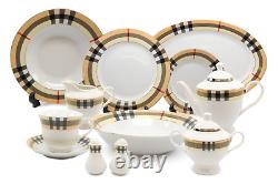 Imperial Porcelain 49-pc Dinner Set'Tartan' Beige Banquet Set Service for 8